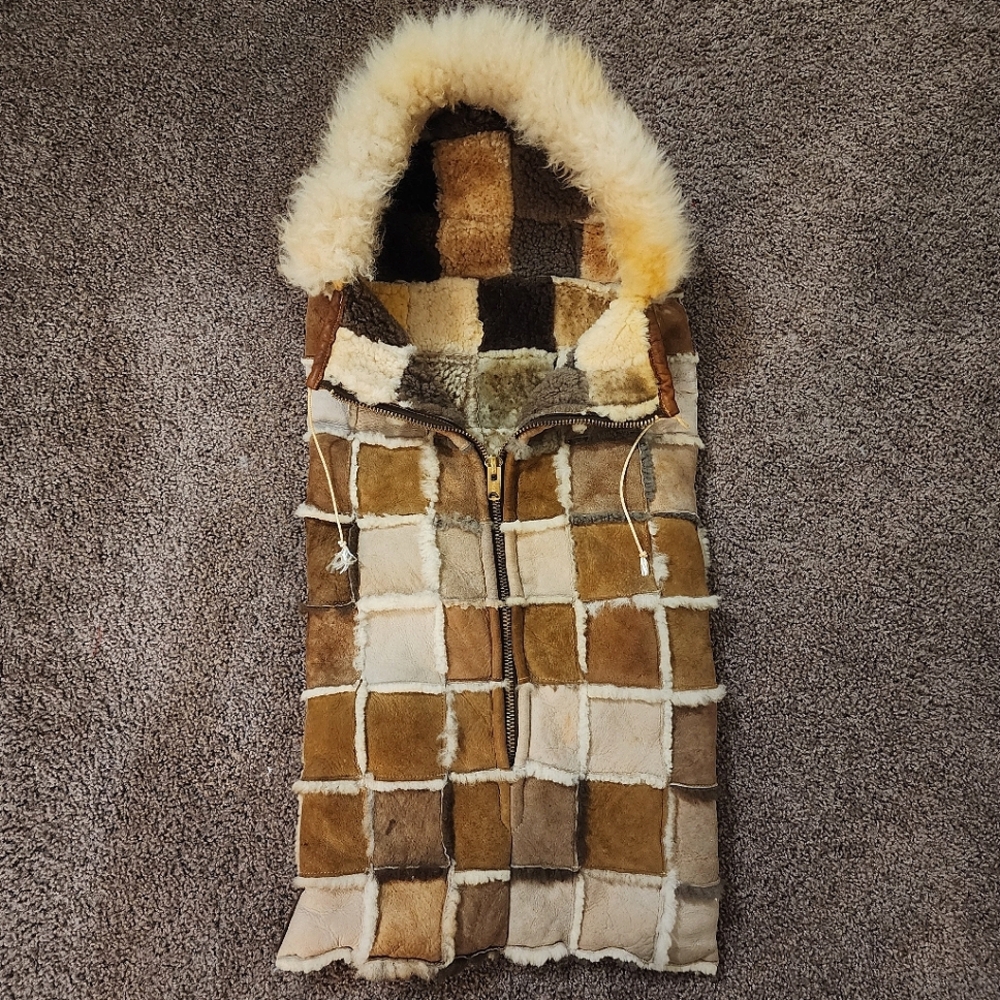 Vintage Inuit Native Shearling Leather Suede Zip Up Baby Sleeping Sack Bag
